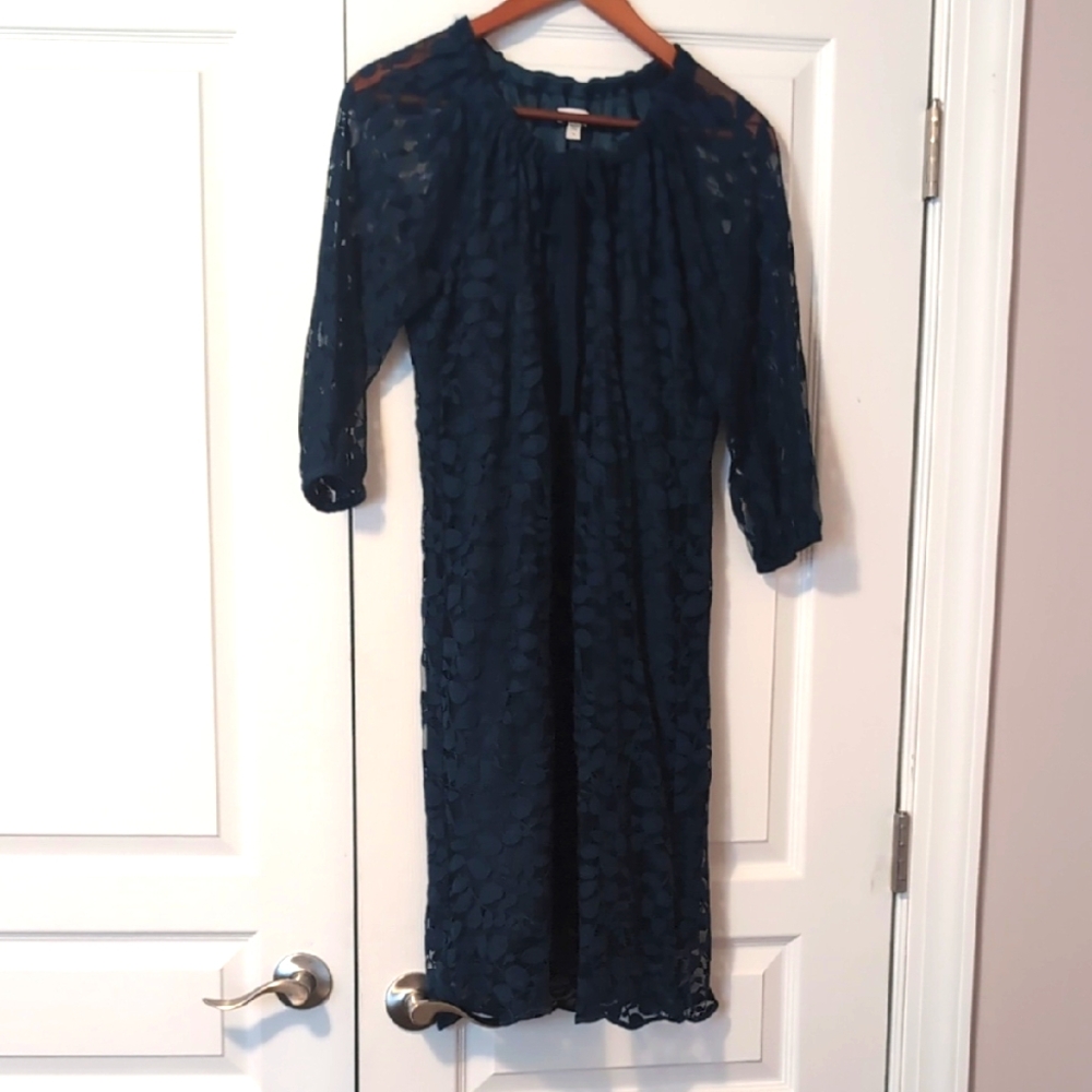 Garnet Hill dark green lined lace dress